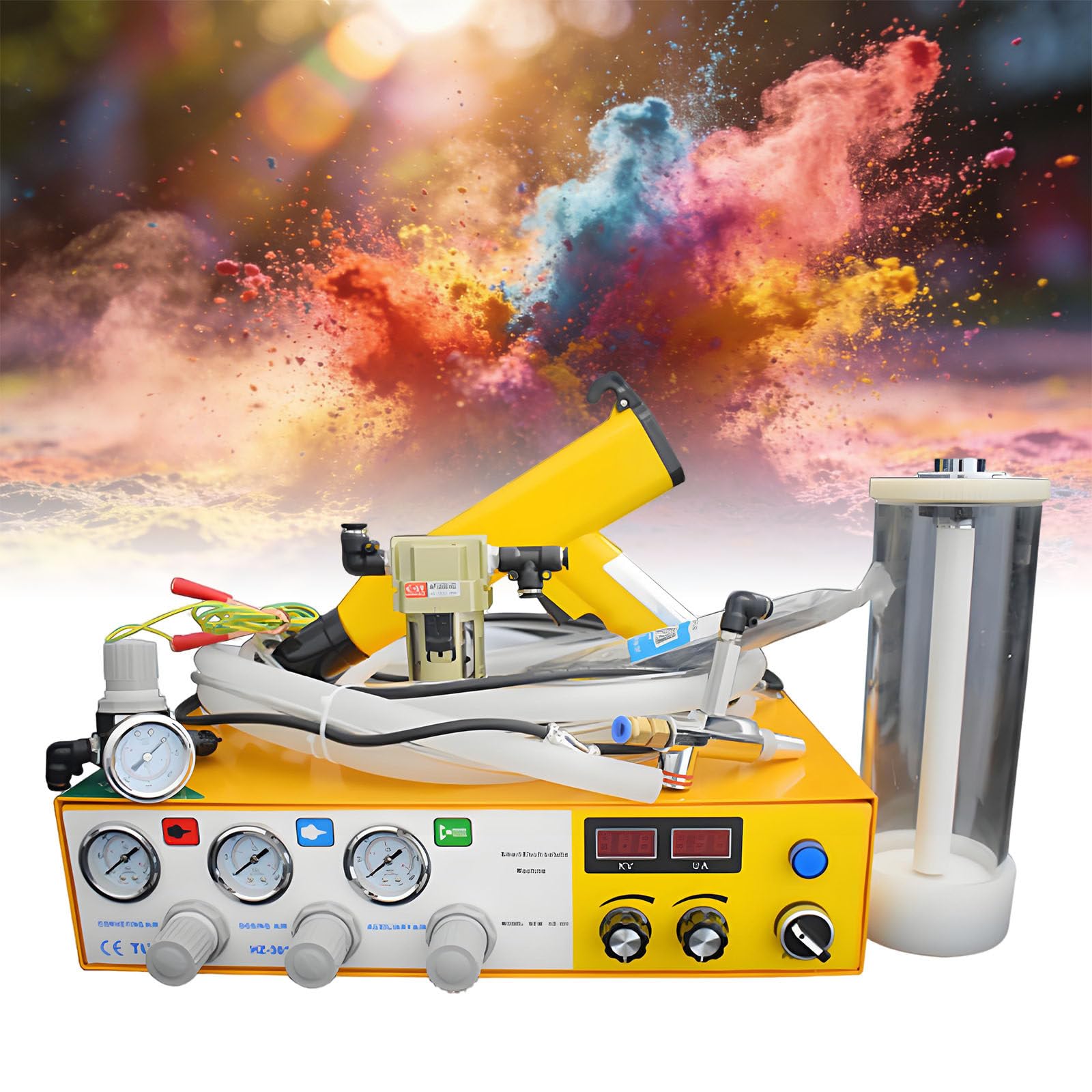 Ymnogjie Electrostatic Powder Coating Spray Gun,with Foot Switch,Adjustable Powder Coating,for Automotive,Marine,Home,Garden Coatings