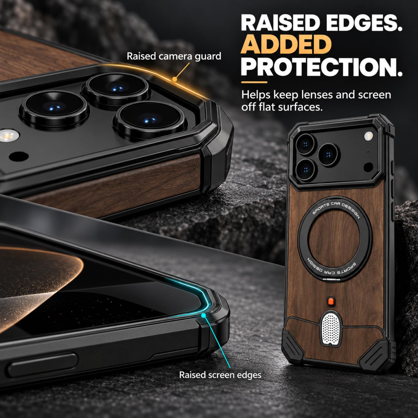 Coque en Bois Naturel pour iPhone 17Pro Max - Wood & Silver
