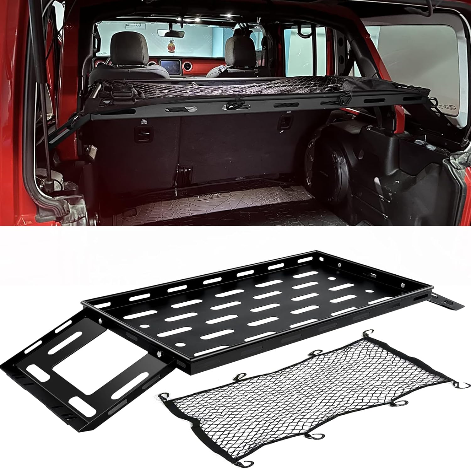 Rear Trunk Cargo Rack Basket Luggage Storage Carrier Tray for 2007-2018 Wrangler JK -Touch Power Top-Black
