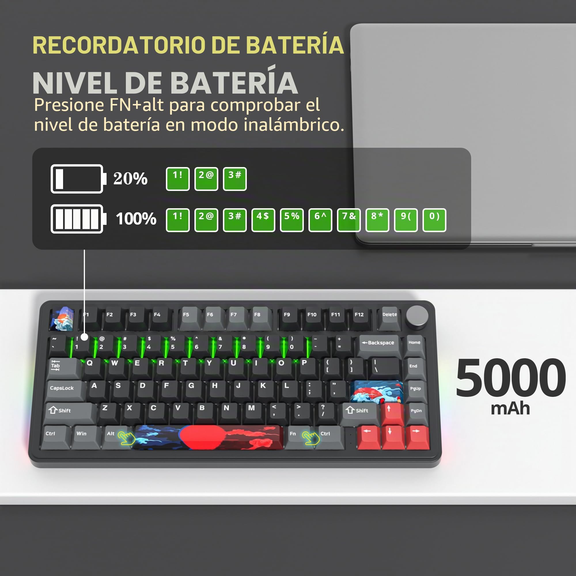 Teclado inalámbrico con Gasket, TKL Wireless Gaming Keyboard Bluetooth/2.4 GHz/USB, America QWERTY, Interruptor prelubricado para PC, Mac Win, M75 Shadow Red