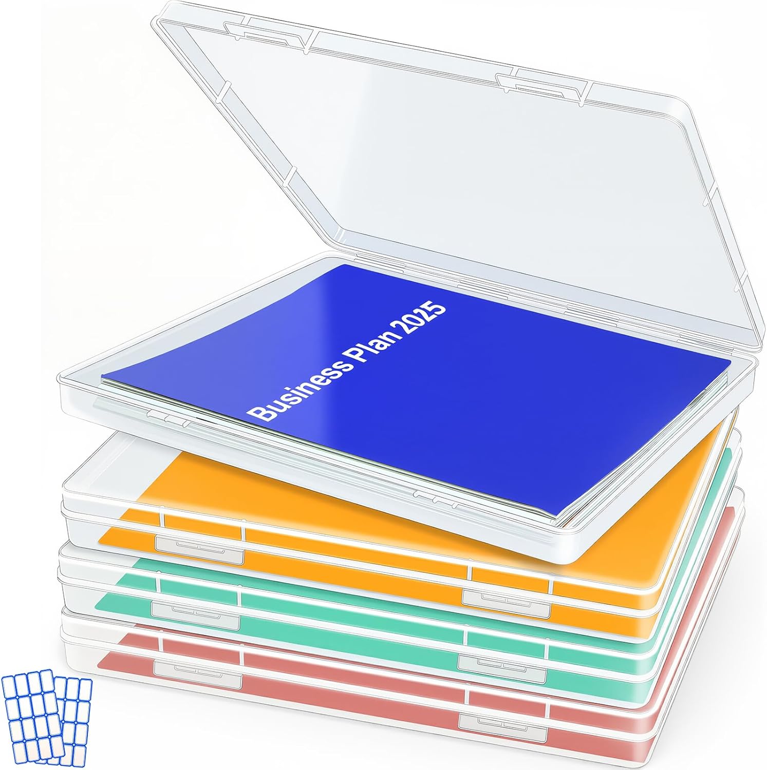 DUOFIRE 4 Pack Plastic File Storage Box with Lid, Clear File Boxes with Lids for A4 and US Letter Size Paper, Document Organizer for Office, Craft, Art Supplies, School and Business Use