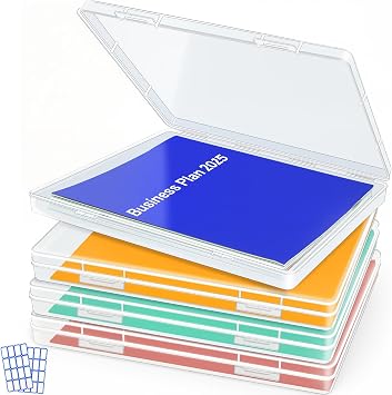 DUOFIRE 4 Pack Plastic File Box Document Organizer for US Letter Paper | Portable Clear Document Storage Box with Lid for A4 Paper, Scrapbook, Craft Supplies, Office, School & Business Use