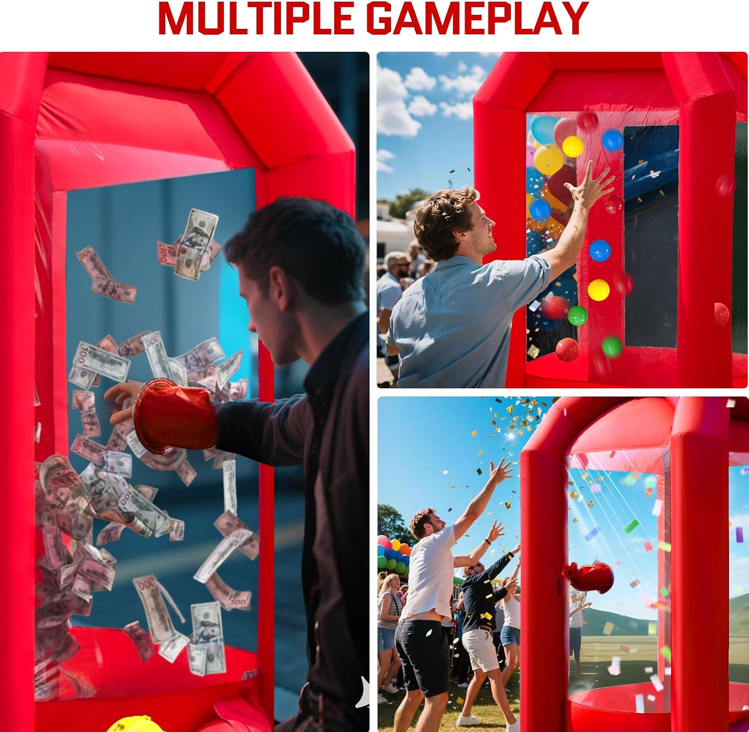 OZIS 8.2x5.2x5.2Ft Inflatable Money Machine Booth with Blower Inflatable Cash Cube Booth for Business Advertising Promotions Party(Red)