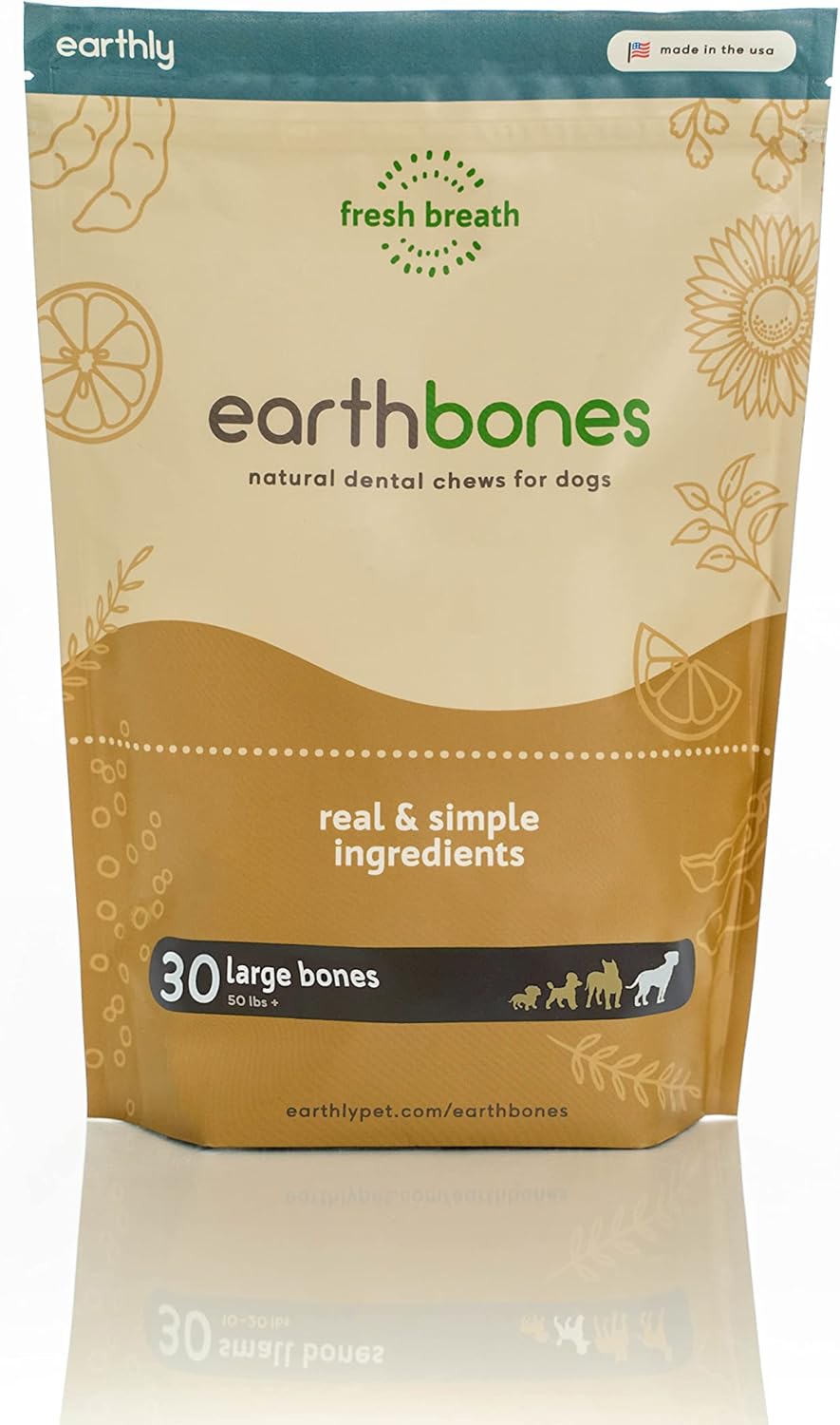 Earthbones Dental Chews for Dogs 50lbs+, 30 Bones