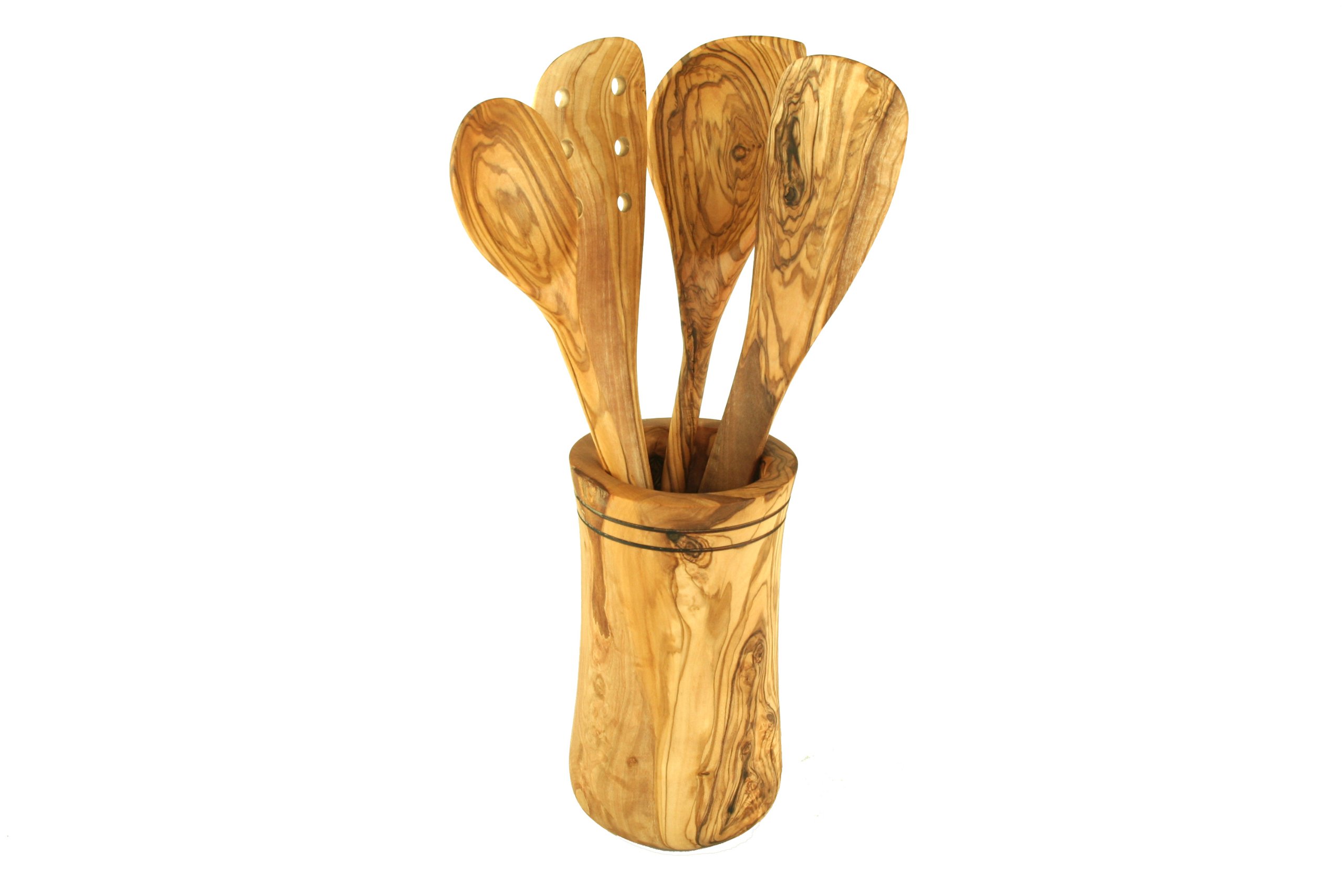 D.O.M. Set de cuisine de 5 pièces avec tasse pour les couverts en bois d'olivier.