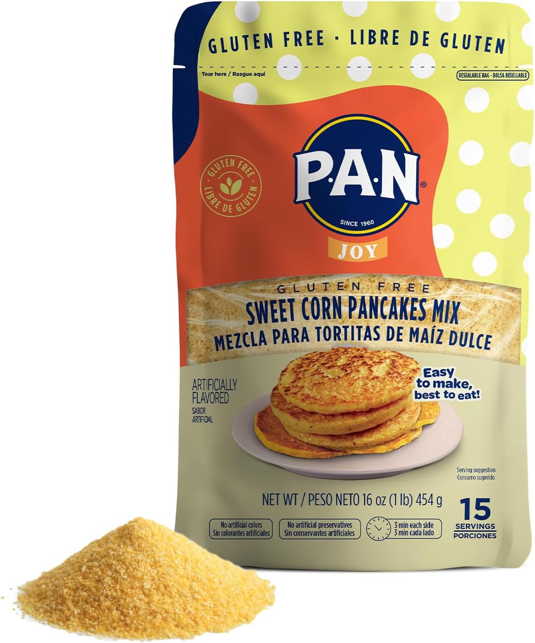 P.A.N Sweet Corn Pancakes Mix – Gluten Free Easy to Prepare 1 lb (Pack of 1)