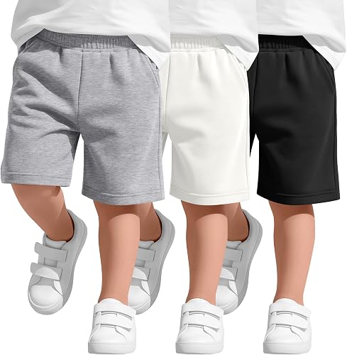 Halfchet 3 Pack Toddler Boys Sweat Shorts, 3-Color, 4T