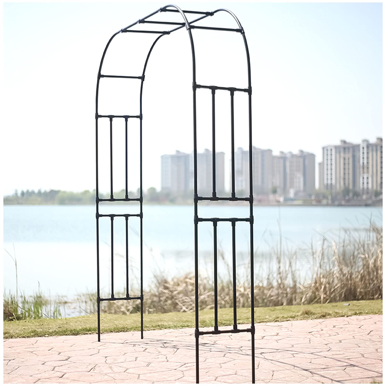 Robusto arco per rose in metallo, 240 cm, traliccio di supporto per arrampicata per giardino esterno, resistente alle intemperie, disponibile in 120/160/210 cm, Ele Black h