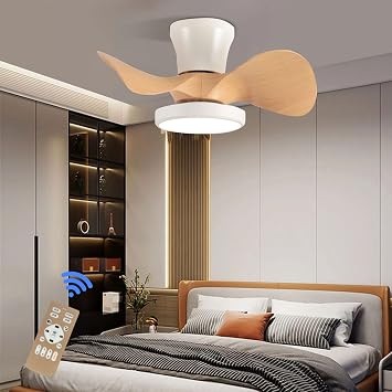 Quiet Ceiling Fan with LED Light, 22 Inch Flush Mount Ceiling Fan, Dimmable LED, 3 Color Temperatures, Timer, Reversible Blades for Kitchen Bedroom Dining Room Patio, Oak