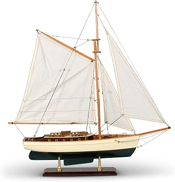 Authentic Models Model Ship- 1930s Classic Yacht Replica, Vintage Sailboat and Nautical Decor for Home, Bathroom or Nursery, Wooden Model Ship Antique for Adults Small, 21.5 x 5 x 23.5 inch