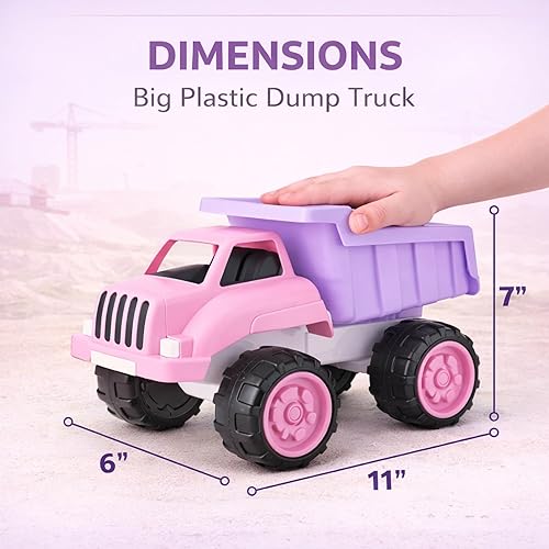 Miniatura 2 de Liberty Imports Camión volquete grande de plástico en color rosa para niños pequeños y niñas – Volquete inclinable grande, vehículo de juguete de