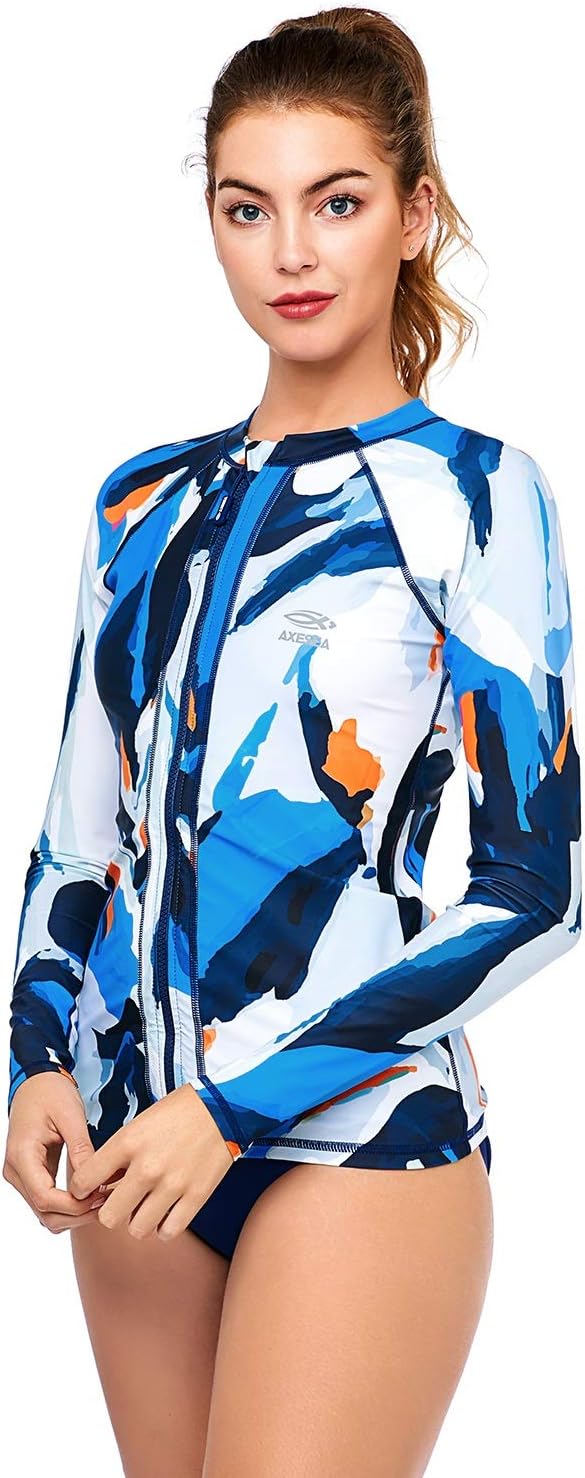AXESEA Women Rash Guard Swimsuit Long Sleeve Zip Sun Protection Swim Shirt image 5