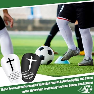2 Pairs Mini Shin Guards Soccer 3.35 x 2.36 Inches Christian Faith Cross Design Small Light Football Shin Pads Protective Equipment with Bible Verse Religious for Football