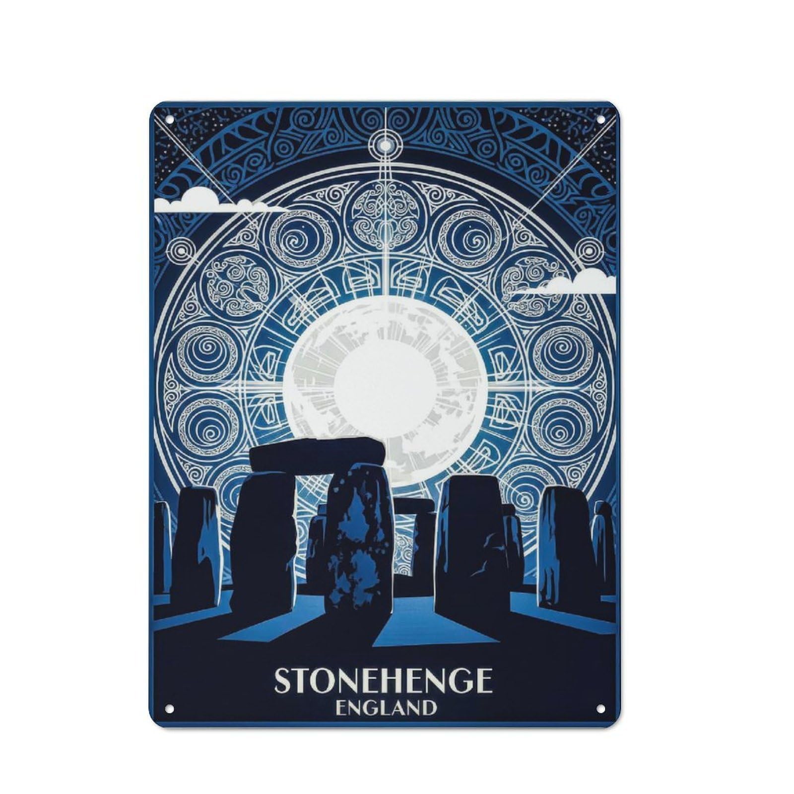 Junmoney Style Retro- Tin Sign 40X30cm Featuring Stonehenge At Night With Full Moon For Hallway Wall, For Garage, Workshop And Man Cave Decoration