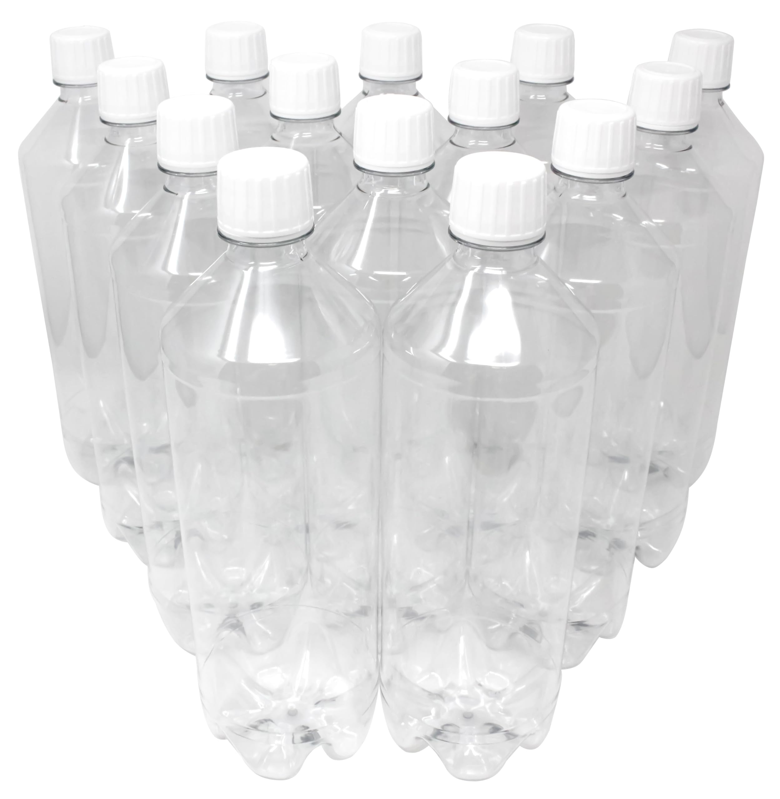 Paquete de 14 botellas de PET de 1 litro, aptas para alimentos para líquidos carbonatados y silenciosos, con tapón de rosca blanco, botella de agua vacía, botellas de plástico para rellenar, 1