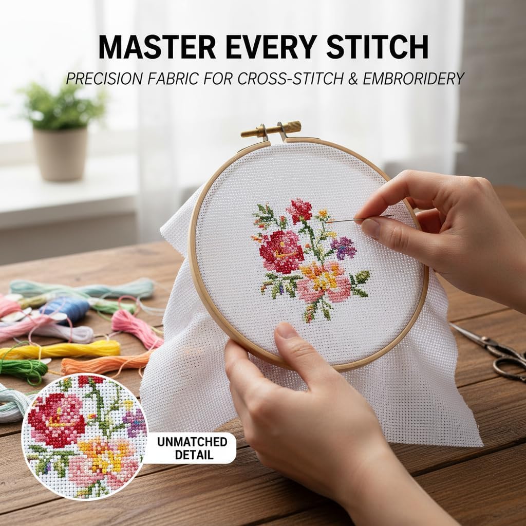 FOFOWHAT 14 Mesh Blank White Needlepoint Canvas 20 * 19.7 Inches Canvas with Needle for Women Mom Embroidery Enthusiast for Knit Crochet Projects