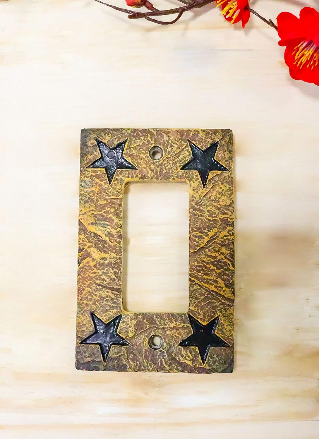 Ebros Set of 2 Novelty Rustic Country Western Stars Cowboy Silhouette Textured Resin Wall Electrical Switch Outlet Cover Plates (Single Gang Rocker Switch)