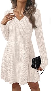 AUTOMET Womens Sweater Dresses Winter Long Sleeve Fall Fashion 2026 V Neck A-Line Flowy Mini Casual Dress Comfy Work Clothes