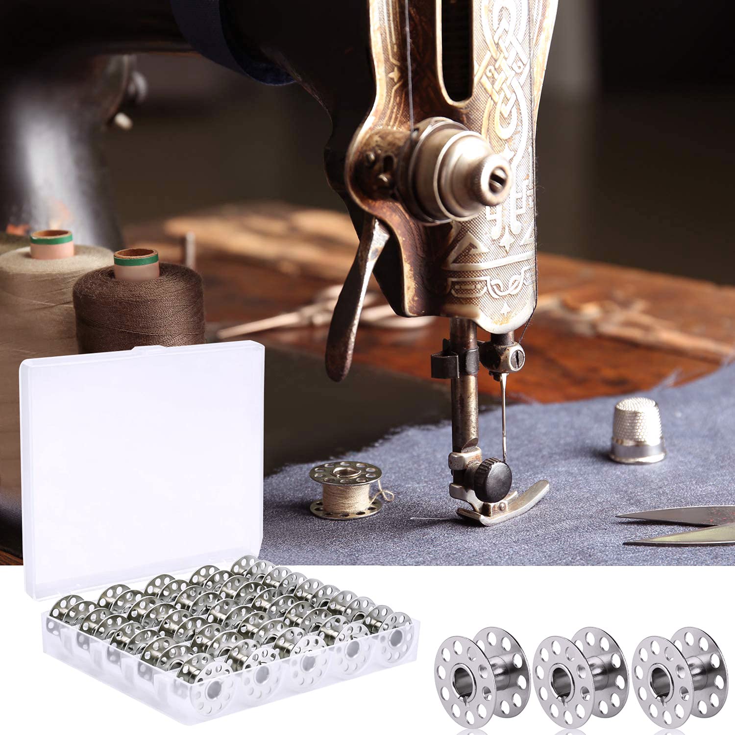 25 Bobine Macchina Da Cucire Con Scatola - Compatibili Brother Singer Janome Classe 15