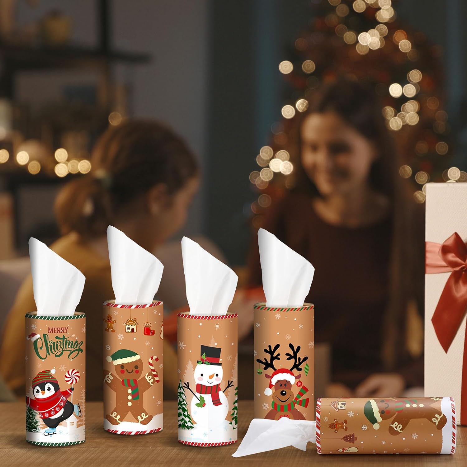 Hushee 4 Pcs Christmas Car Tissue Cylinders with 200 Tissues (Retro Xmas) image 5