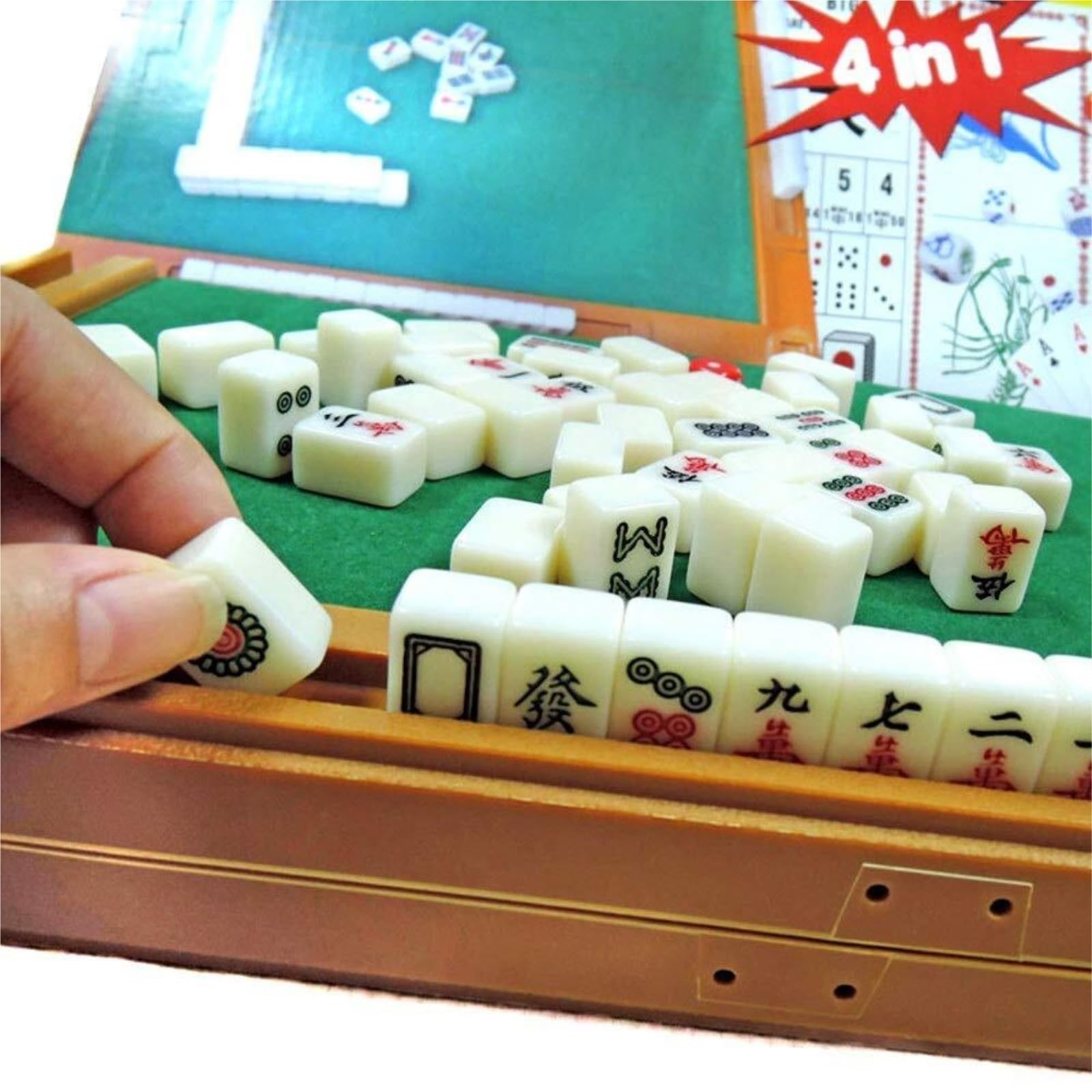 Chinesisches Mahjong Mahjong-Set, 144 Kacheln, Tragbar, Mahjong Mit Klappbarem Spieltisch, Majiang-Reiseset, Familienfreizeit Für Familie Reise Spiel