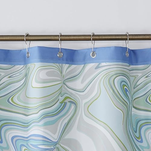Miniatura 5 de Catalina - Cortinas de ducha de tela de poliéster con ondas azules, cortinas de ducha impermeables para baño, extragrandes, 78 pulgadas de ancho x