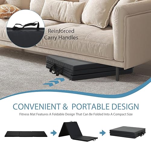 Miniatura 5 de Colchoneta de gimnasia para acrobacias, plegable, tapete de ejercicio para niños, adultos, tapete de yoga de piel sintética con asas de transporte