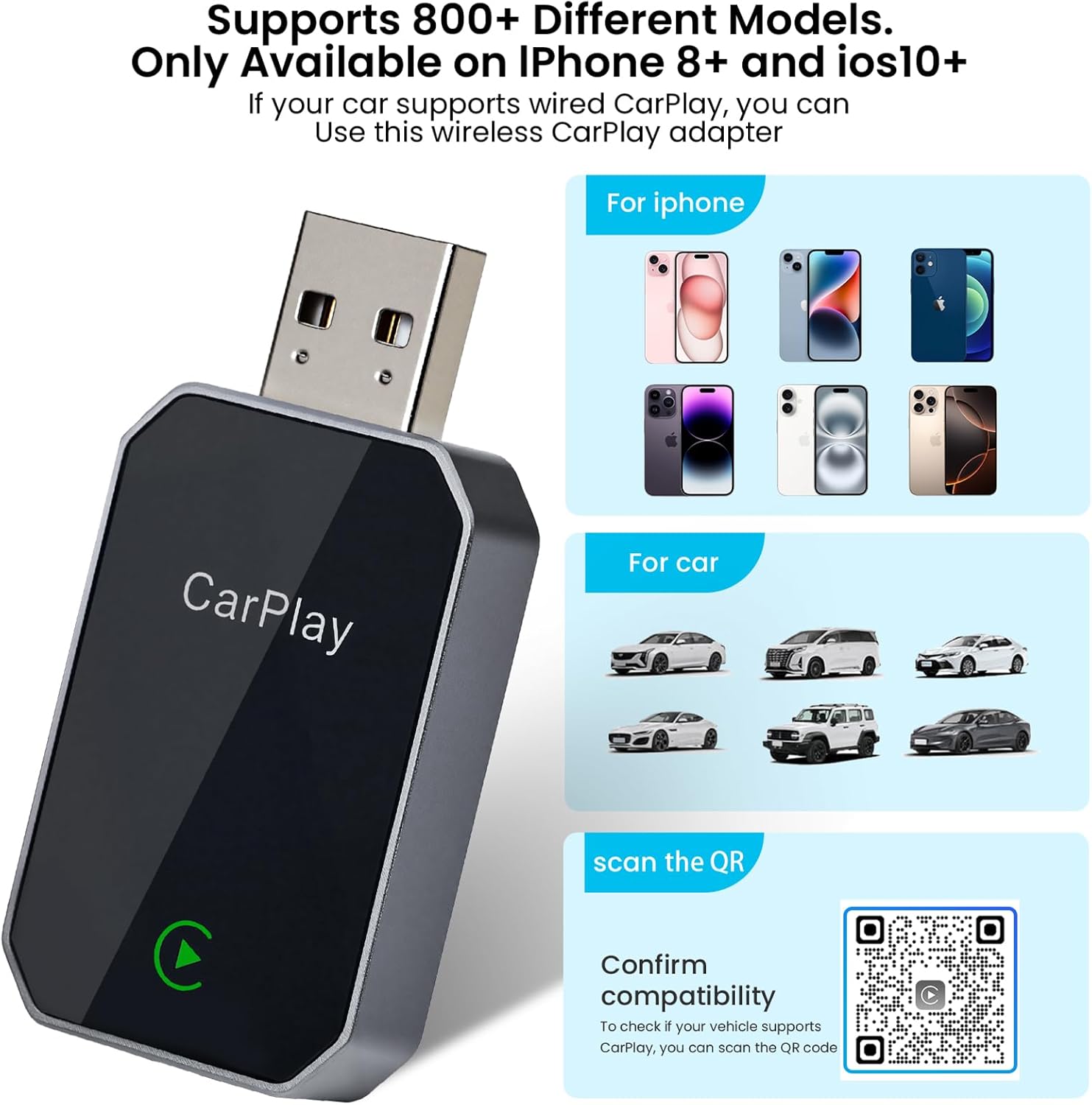 Redlake Wireless CarPlay Adapter for iPhone 2025 Upgrade Seamless Connection for Convert Wired to Wireless Car Play Adapter Mini Apple Carplay for iOS 10 ,USB/Type C