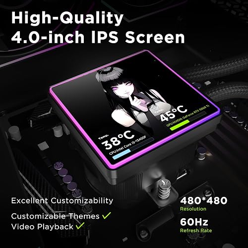 TZMRIT PF360-SE Aio Water Cooling 360 mm with 4 Inch LCD Screen Display, ARGB Infinity Mirror 2000 RPM PWM Fan, for AM4/AM5 & Intel LGA1851/1700 (Black) - 2