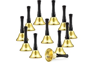 Complete Set of 12 Black Wooden Handle Hand Bells for Kids, Adults,...
