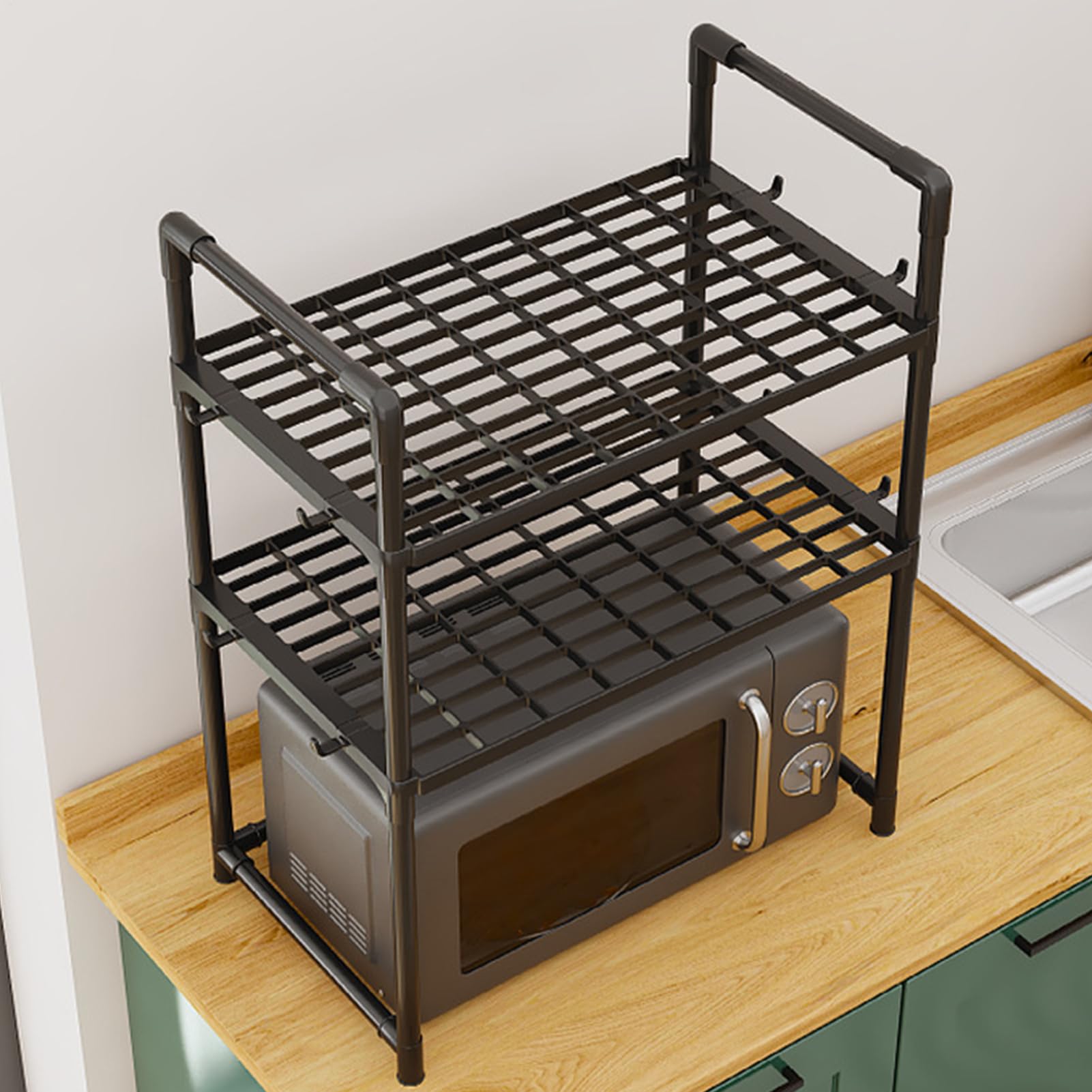 Étagère à rôtir – Support de Rangement réglable avec Crochets | Support pour Machine à Pain à Deux Niveaux pour Une Utilisation Quotidienne dans la Cuisine, Le Garage, la Salle de Bain, Le