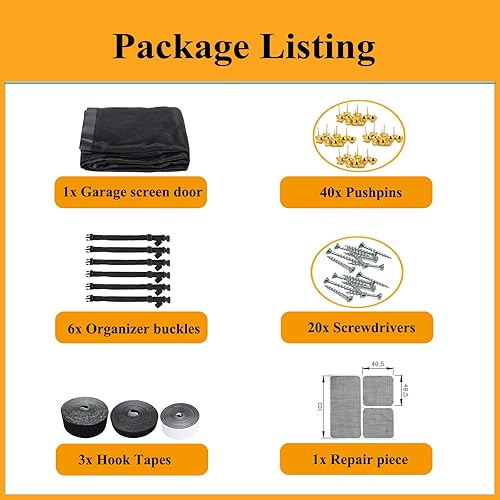 Miniatura 9 de Pantalla magnética para puerta de garaje de 10 x 9 pies, cortinas de pantalla manos libres, cierre de cubierta retráctil de fibra de vidrio para
