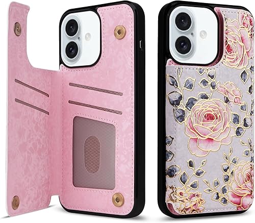 Miniatura 163 de UEEBAI Funda tipo cartera para iPhone 15 Pro Max con tarjetero, cubierta de cuero PU con soporte, bloqueo RFID, doble cierre magnético, relieve de