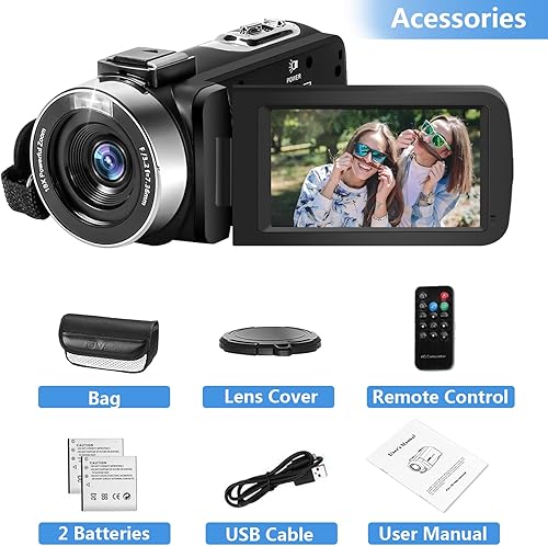 Miniatura 7 de MISIOU Cámara de video Full HD 1080p 30FPS Cámara de videocámara para YouTube 24MP 18x Cámara de vlogging con control remoto y función de pausa