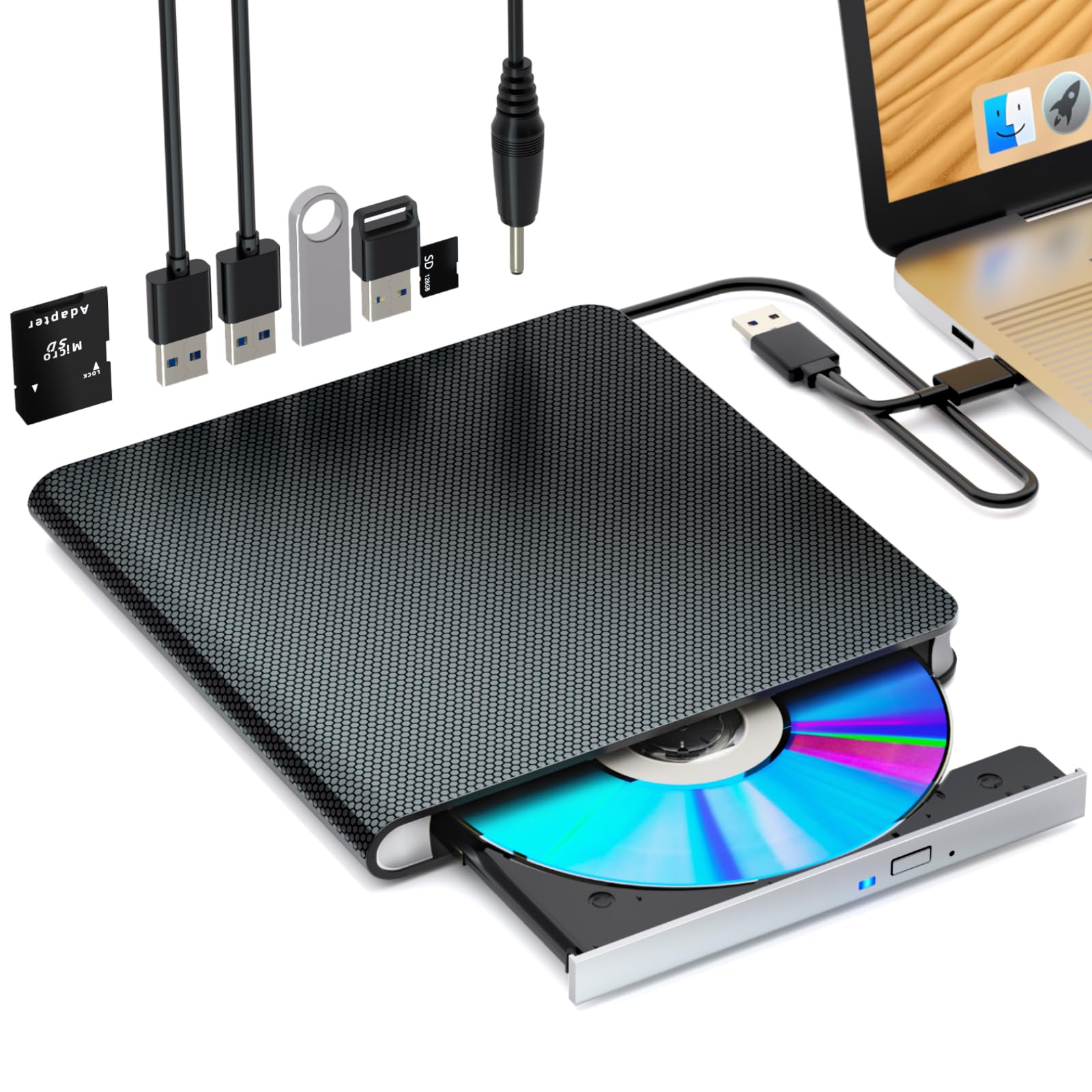 Externes Blu-ray Laufwerk Blu-ray Laufwerk BD/DVD Player Lesen/Schreiben Tragbares Blu-ray Laufwerk USB 3.0 und Typ-C DVD/BD Recorder Ultra High Definition Blu-ray Recorder für Windows 7/8/10/11/MacOS