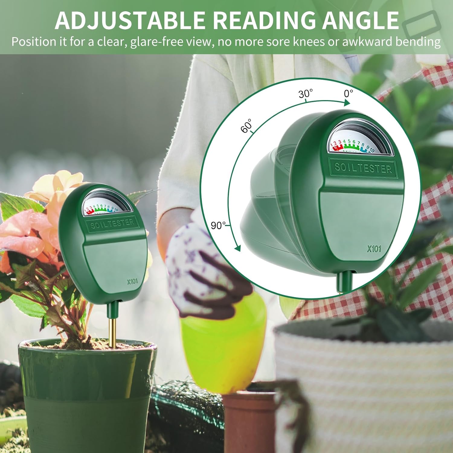 Soil Moisture Meter for Plants, Adjustable Reading Head, 7" Long Probe Plant Humidity Sensor Soil Hygrometer for Indoor Outdoor Plant Care,No Battery Needed