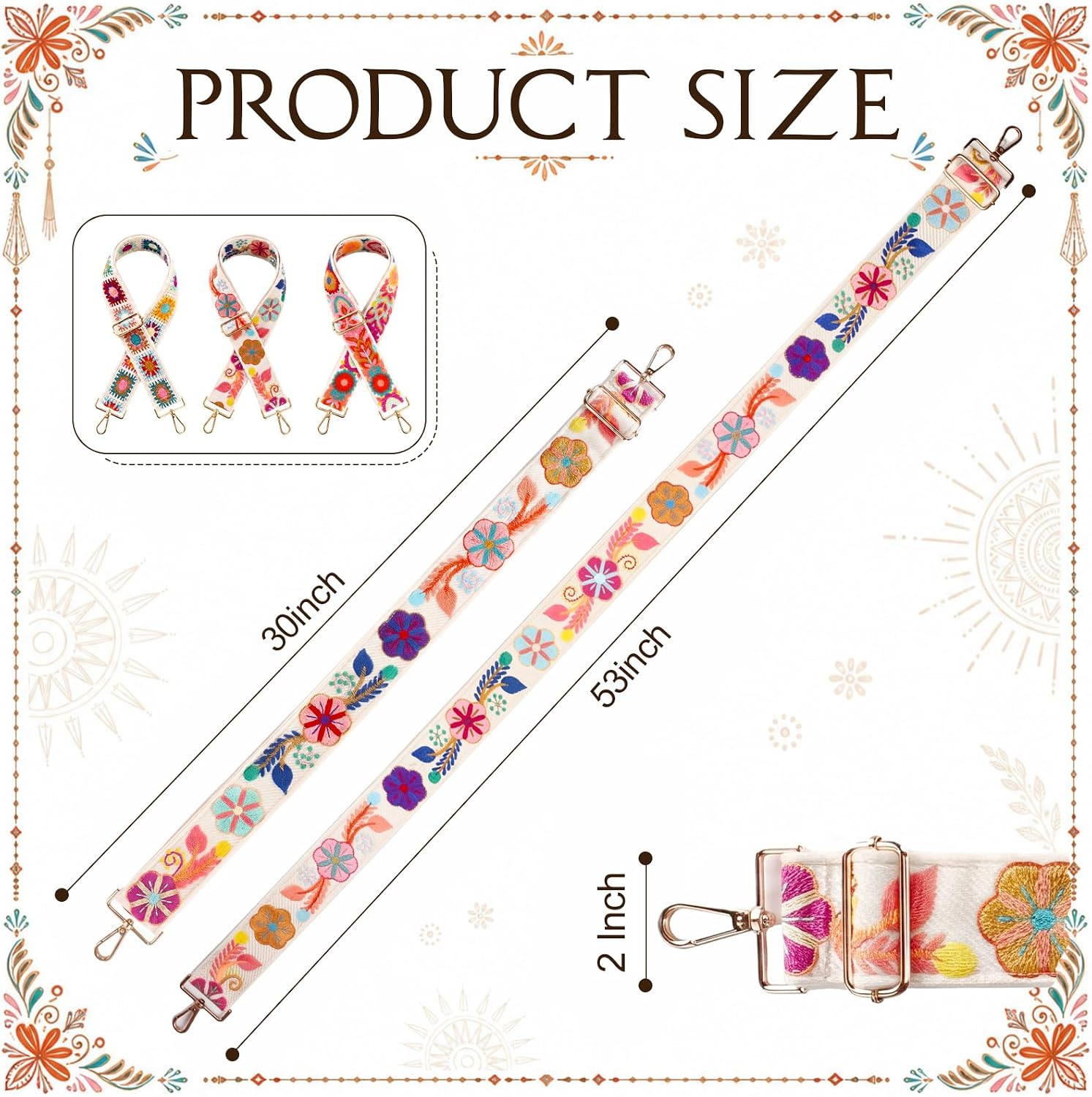 Unittype 3 Pcs Boho Purse Strap, Wide Embroidered Crossbody Straps, Stylish