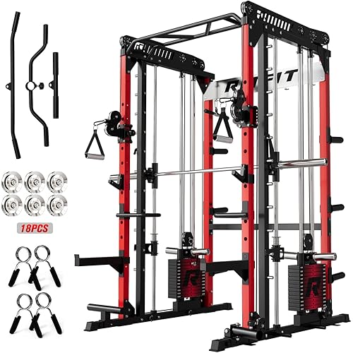 RitFit M1 Pro Smith Machine Package, All-in-One Power Cage with Weight Stack Set, Includes LAT Pulldown & Cable Crossover System for Home Gym