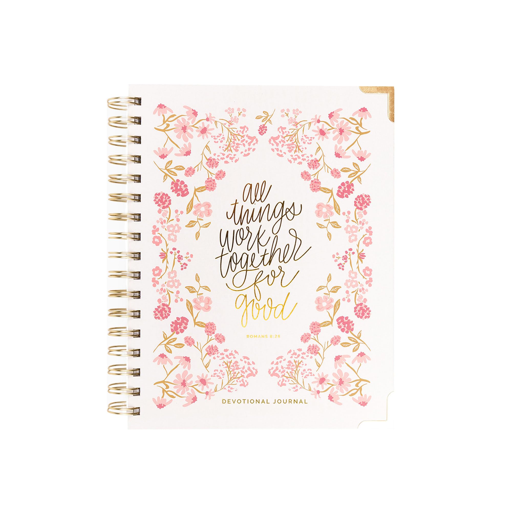 Mary Square All Things Work Together Diario devozionale, 22,9 x 19,1 cm, quaderno cristiano a spirale con studio guidato delle Scritture, sezioni di preghiera e lode, diario rosa floreale della fede