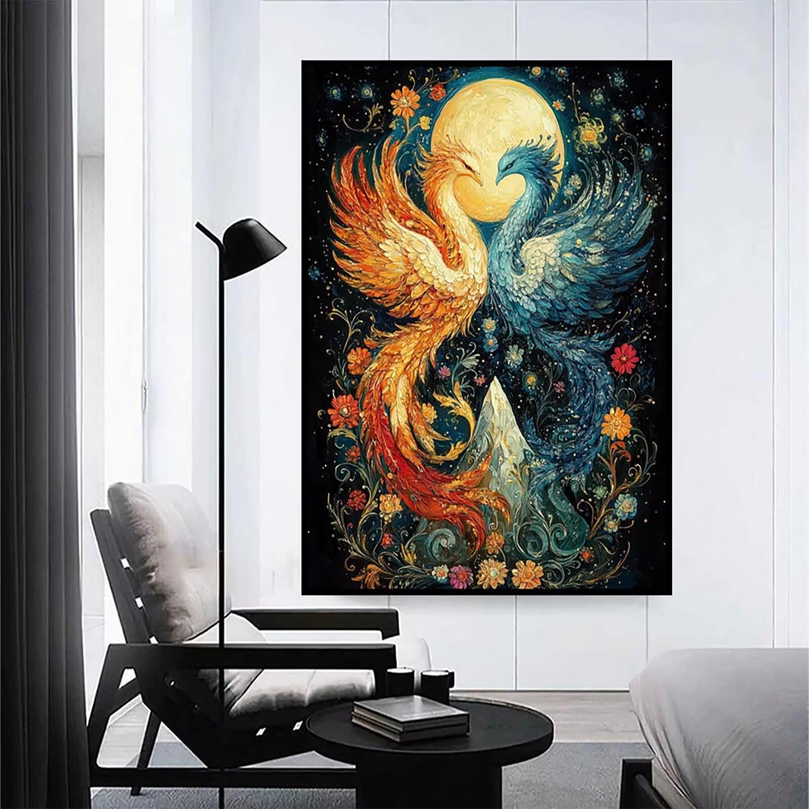 Diament Malarstwo Dorosły Duży Format 100 x 135 cm, Feniks Diament Malarstwo Księżyc Droderie Biamant 5D DIY Diament Cyrkonie Kryształ Ścieg krzyżykowy Kreatywny wypoczynek do dekoracji ścian, Prezent