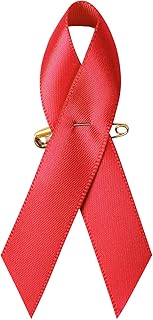 200 Pieces Red Satin Awareness Ribbons with Safety Pins for Fighting Against AIDS and HIV 1.4 x 3 inch