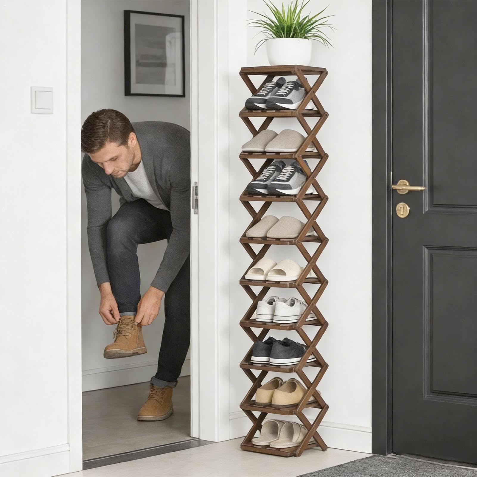 Organizador de almacenamiento de zapatos resistente con 10 compartimentos para el hogar, apartamento, pasillo, dormitorio, ideal para tenis, botas, tacones altos y pantuflas