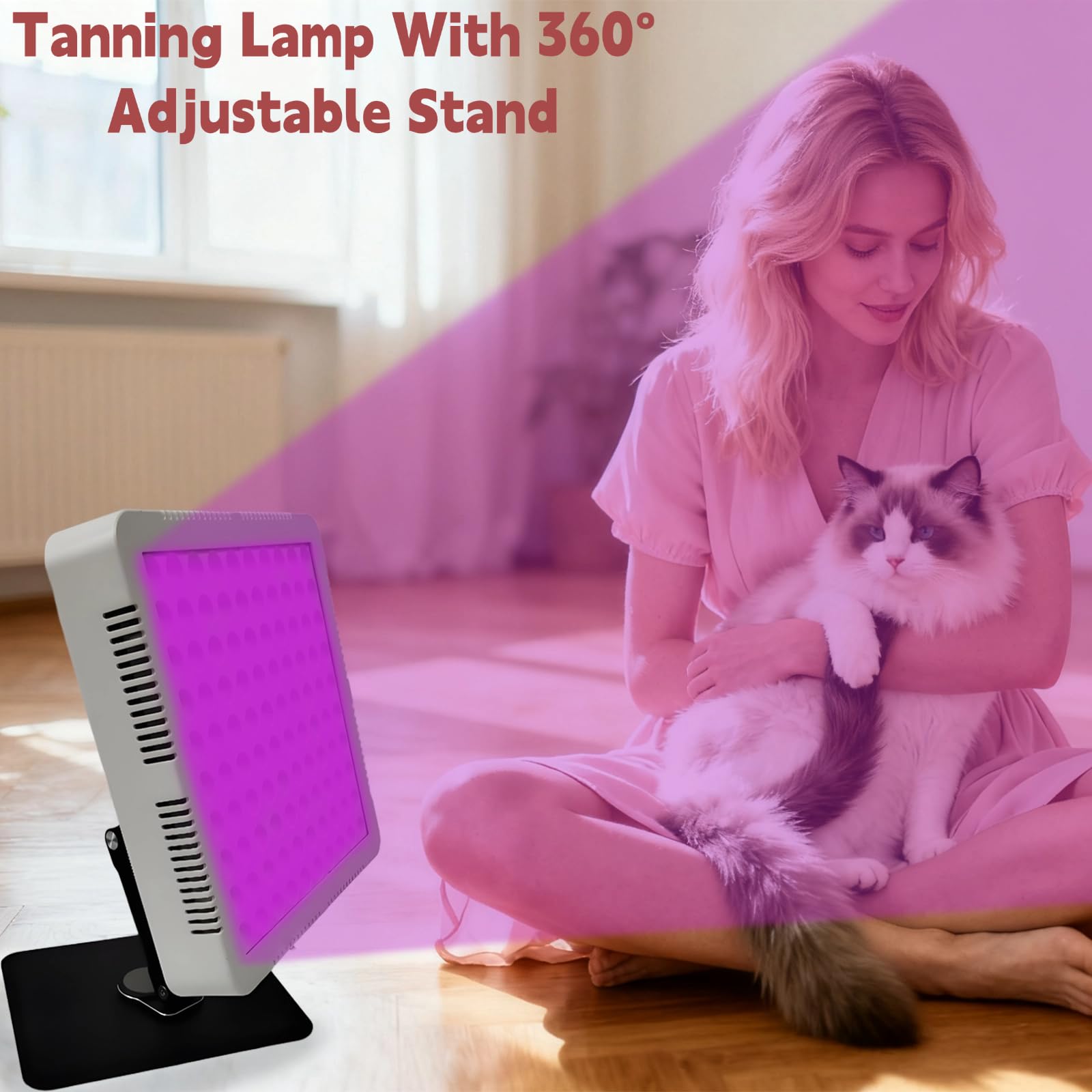 Lampe de bronzage 395 nm avec 100 LED violettes, solarium pour le visage pour une utilisation à la maison et tout le corps, avec minuterie, luminosité réglable, support et lunettes
