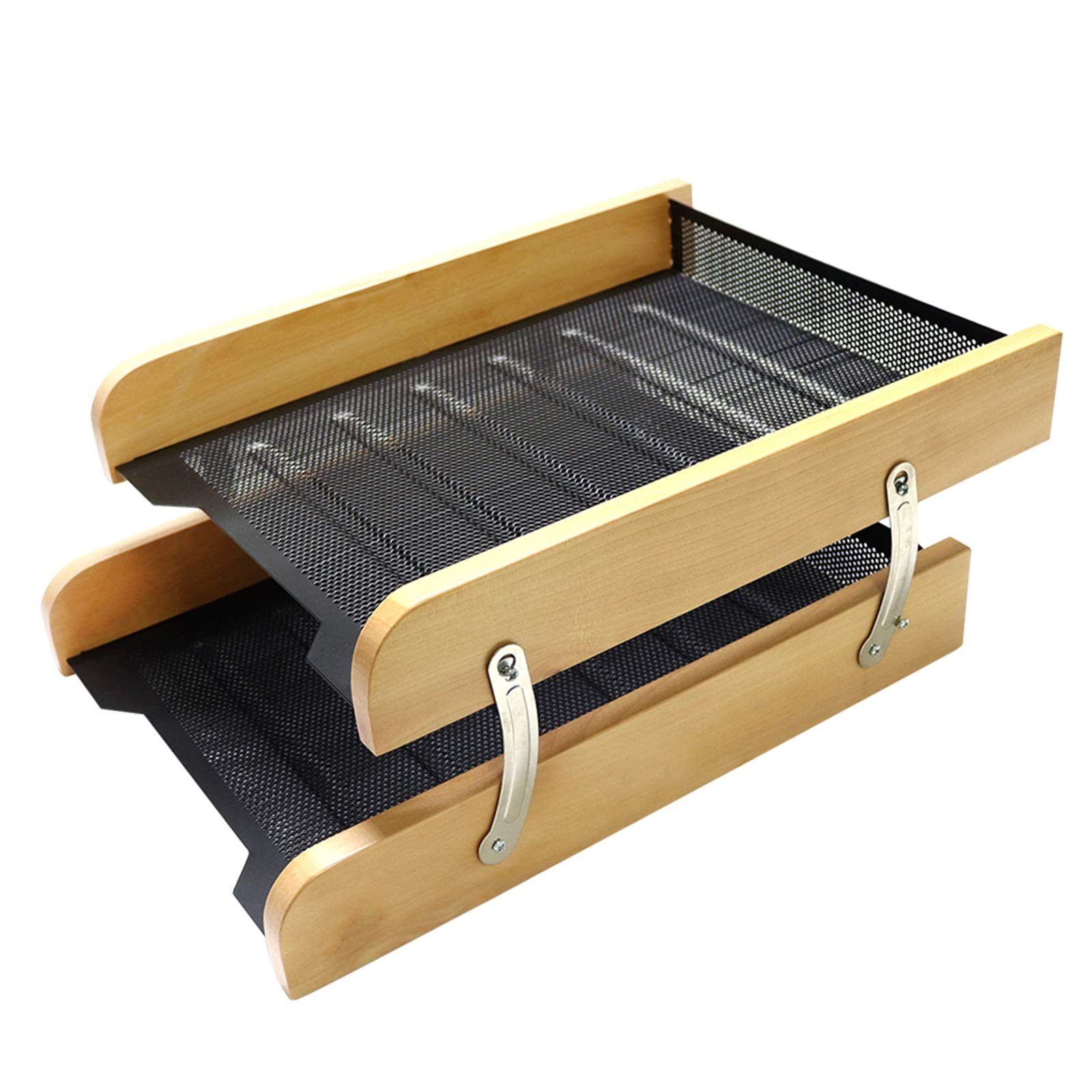 Bandeja organizadora de documentos de madera y metal doble para almacenamiento en la oficina y el hogar, organizador de cartas de papel A4 expandible