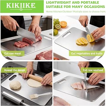 Titanium Chopping Boards New Upgrade Pure Titanium Cutting Boards for Kitchen - Double-Sided Food-Grade Cutting Board Stain-Resistant Durable and Easy to Clean (13.3 x 9 in)*1
