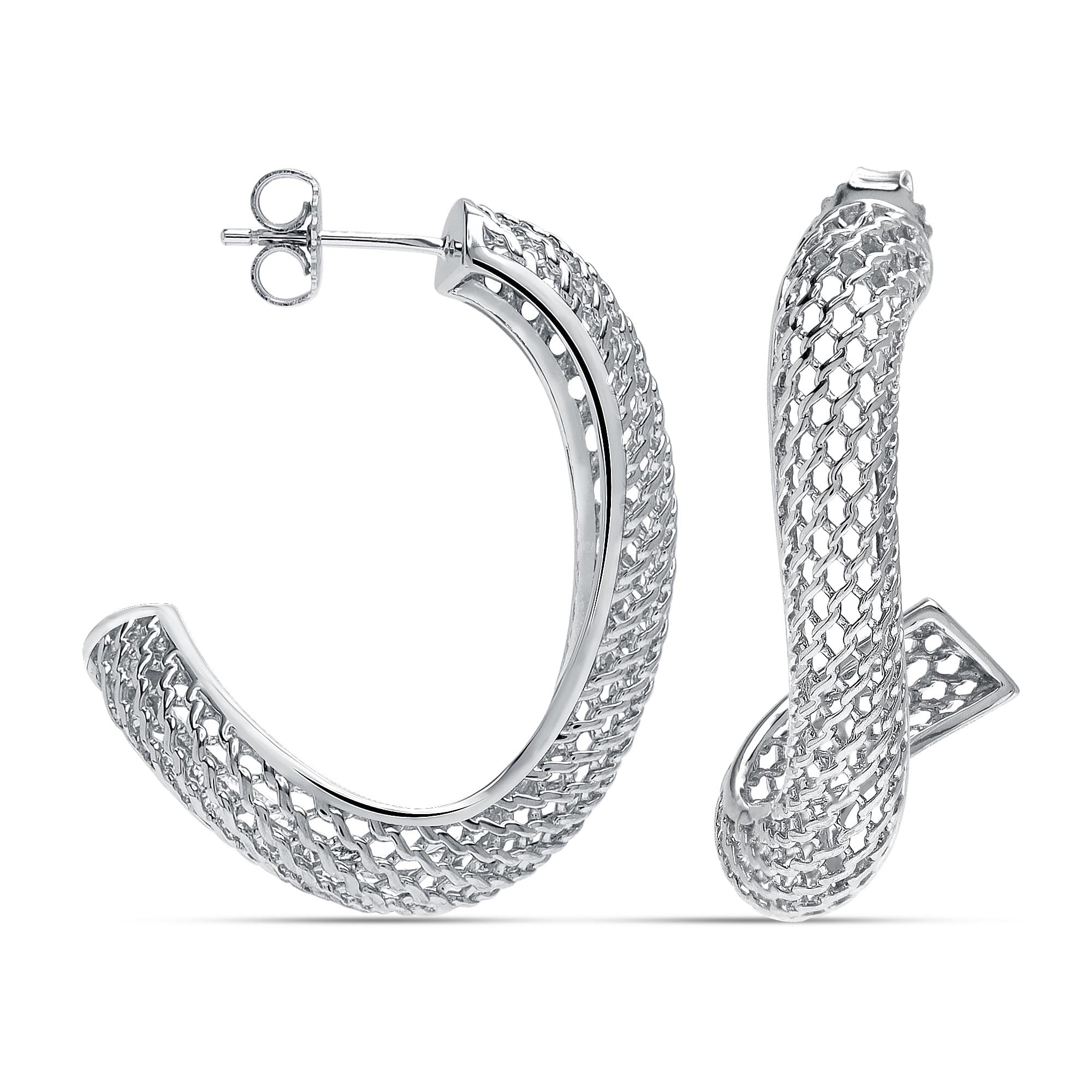 LeCalla - Aretes de aro de plata de ley 925 con filigrana de malla pequeña, ligeros hechos a mano, con cierre de mariposa pushback, para mujer, Sin piedras preciosas