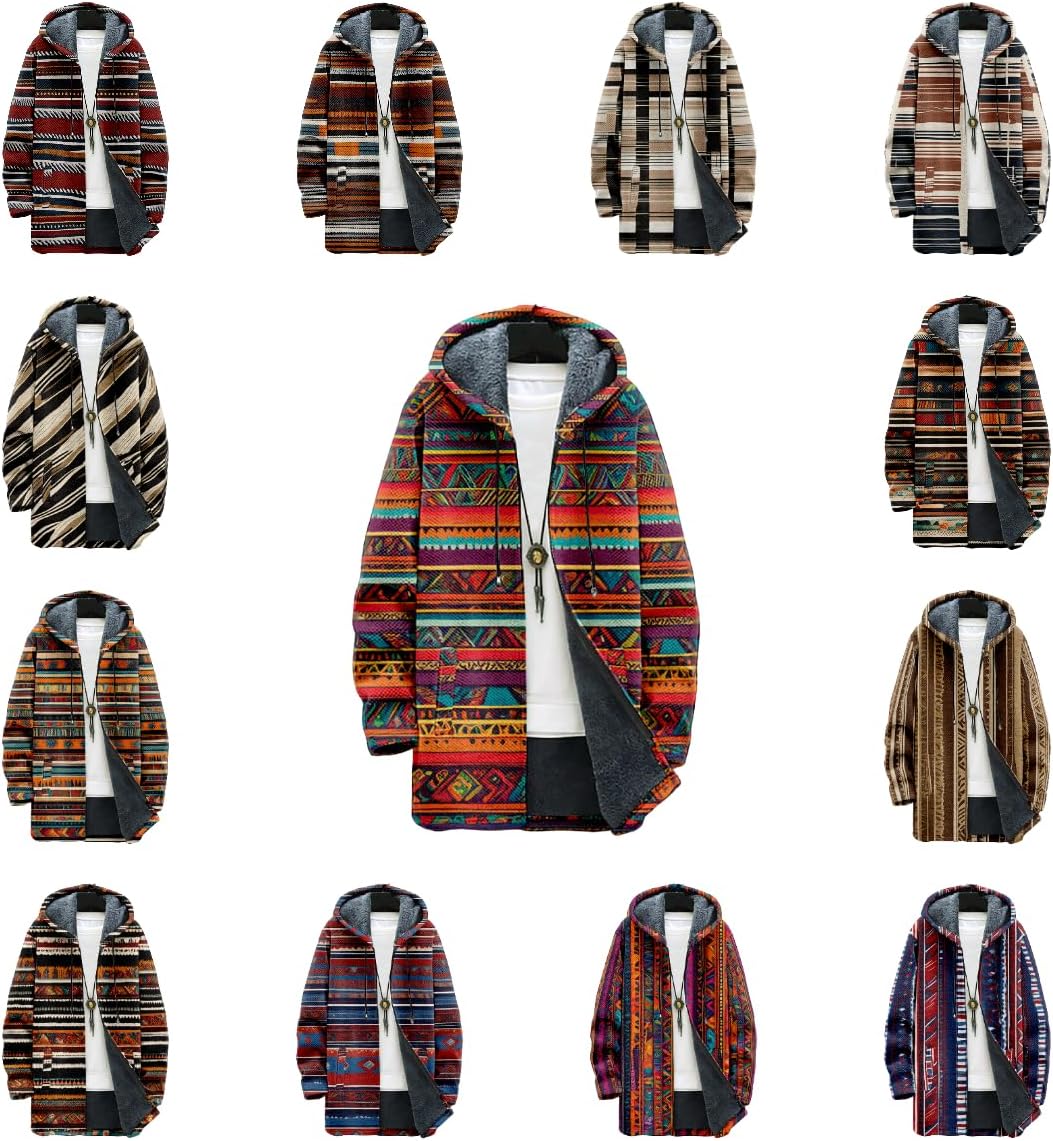 Aztec Ethnic Stripe Jackets For Men Cardigan Fleece Lined Zip Up Big And Tall Warm Cool Vintage Long Hoodies - Image 7