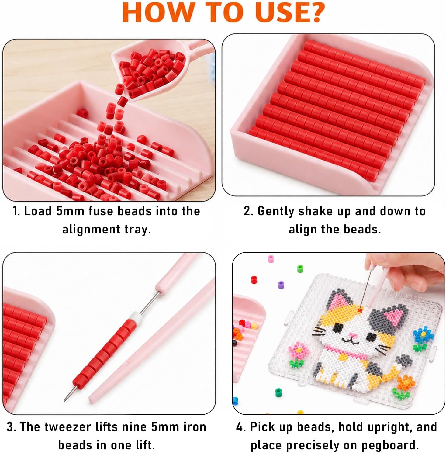 Fuse Beads Tool Kit, 2.6 mm Fuse Bead Picking Tray Kit, Pink