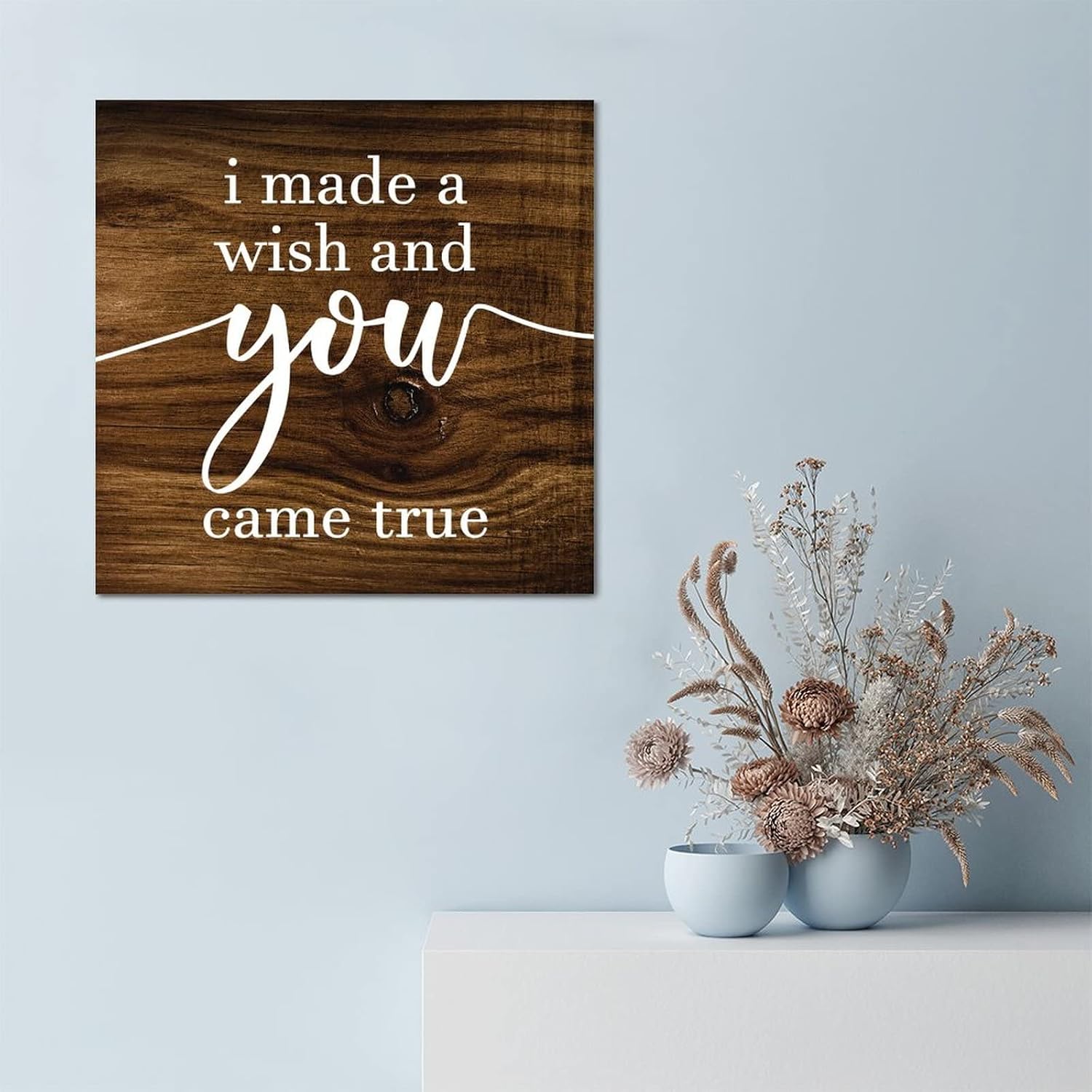 LITTLEGROVE SEEDS Vintage Boho Wooden Pallet Sign I Made A Wish And You Came True Wall Sign with Quotes 12x12in Farmhouse Wall Decor Wall Art Wall Hanger for Home Bedroom Kitchen Living Room