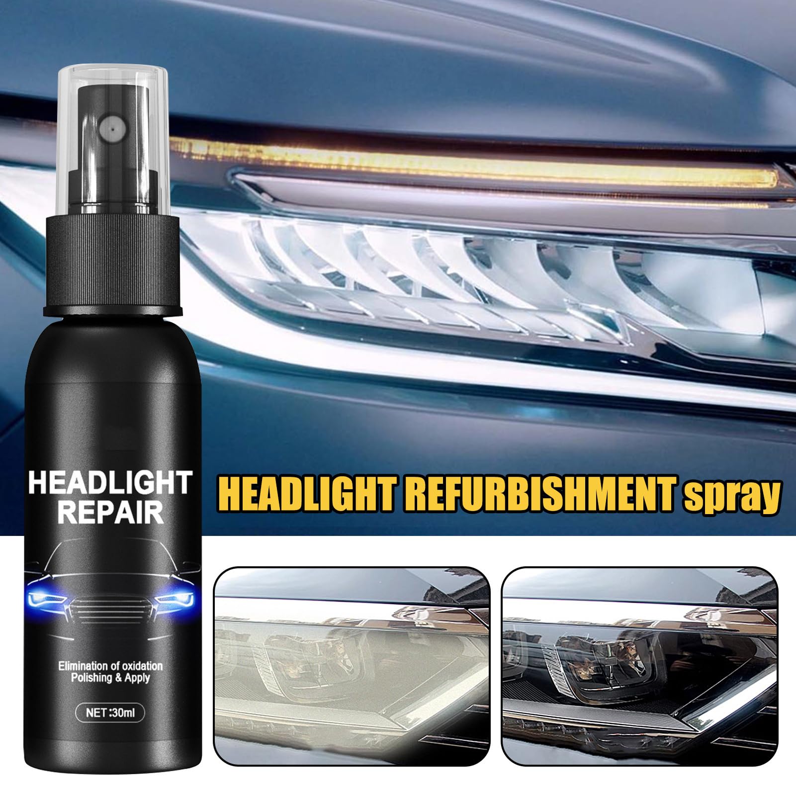 Líquido De Reparación De Faros De Coche - Agente De Restauración De Faros | Solución De Reparación Antiadherente Transparente | Gel De Restauración De Proyector Automotriz De 30 Ml | Fuerte Fluido